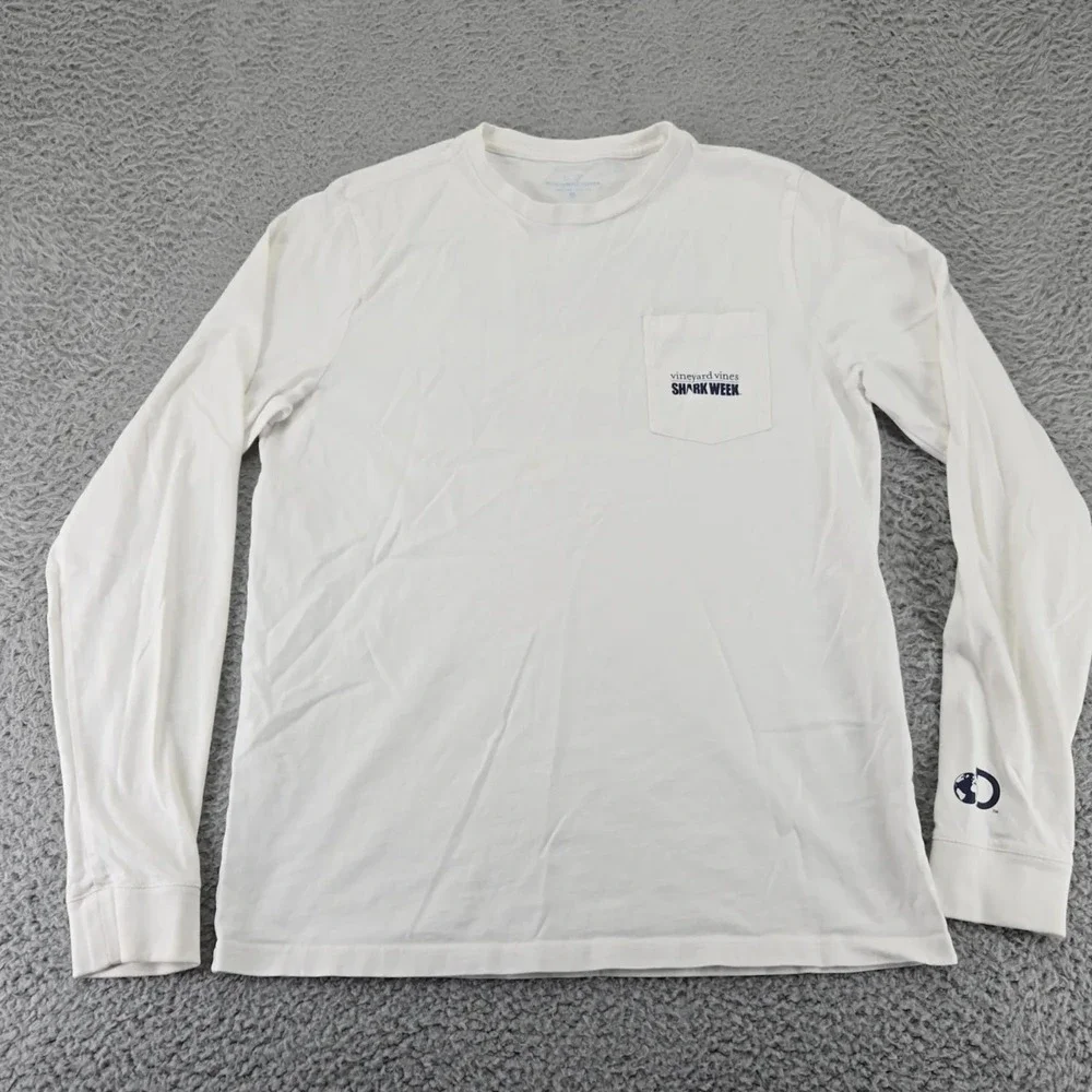 Vineyard Vines Shirt Boys‎ XL White Shark Week Spellout Geometic Whale